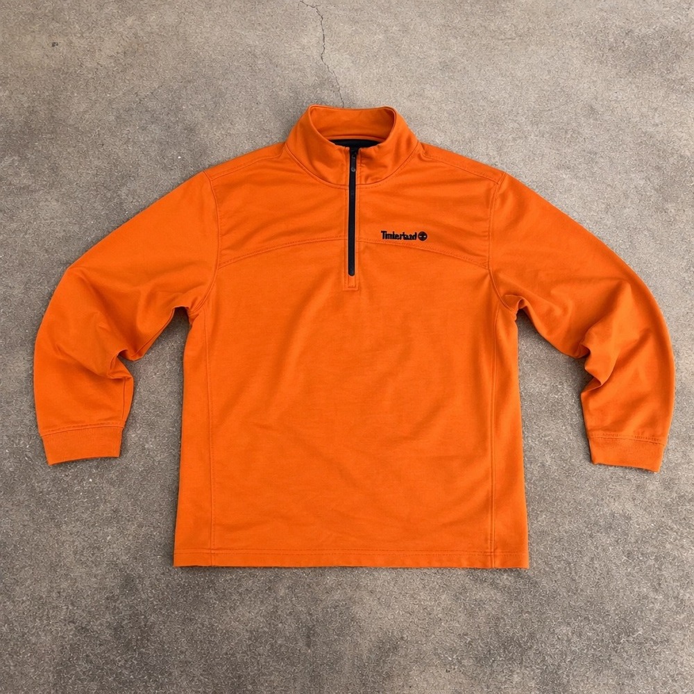 Timberland Quarter Zip Pullover Mens 2XL Orange Textured Long Sleeve Active Top